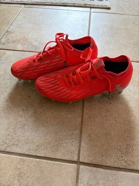 Under Armour Kids Red Soccer Cleats with Neon Studs